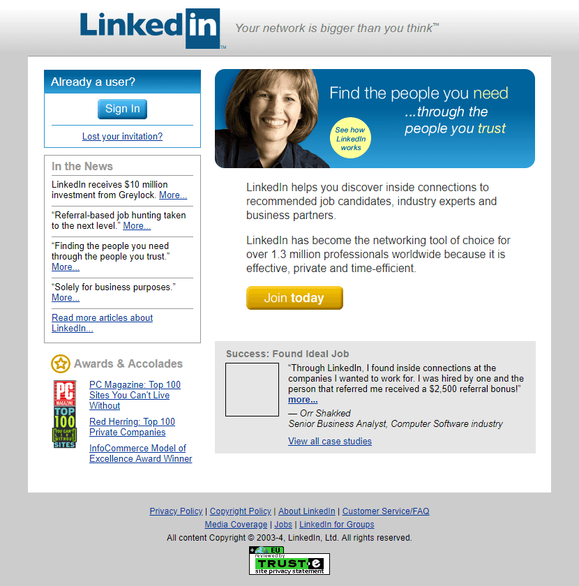 LinkedIn design 2004