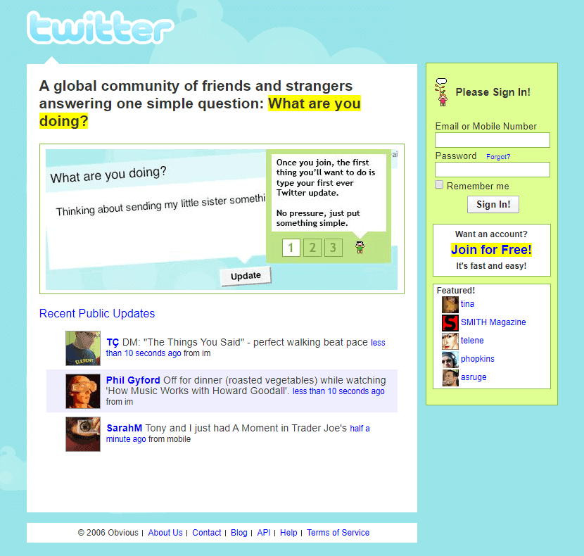 Twitter webdesign 2006